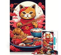 Adults Puzzles 1000 Piece Jigsaws Cat Ramen Ruby Fine Cut Design Smart Mind Activity Peace Time Play Xmas Art Display (50x75cm)