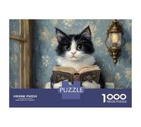 Adults Puzzles 1000 Piece Jigsaws Cat Reading A Book Adult Jigsaw Puzzle Relax Games Precision Cutting Difficult And Challenge 52x38cm/1000pcs