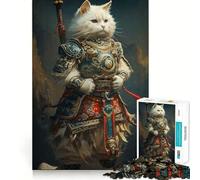 Adults Puzzles 1000 Piece Jigsaws Cat Samurai Warrior Japan Fine Cut Design Smart Mind Activity Peace Time Play Xmas Art Display (50x75cm)