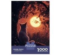 Adults Puzzles 1000 Piece Jigsaws Cat Silhouetted Against Moon Puzzle for Adults Fun Games Staycation Kill Time Parent-child Interaction 70x50cm/1000pcs