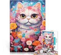 Adults Puzzles 1000 Piece Jigsaws cat with flower educational challenge 26x38cm is ideal as gifts for the whole family for teenager Age 14 Up