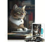 Adults Puzzles 1000 Piece Jigsaws Cat Working on Laptop Fine Cut Design Smart Mind Activity Peace Time Play Xmas Art Display (38x52cm)