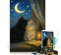 Adults Puzzles 1000 Piece Jigsaws Cats by The Window at Night Fine Cut Design Smart Mind Activity Peace Time Play Xmas Art Display (38x26cm)
