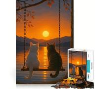 Adults Puzzles 1000 Piece Jigsaws Cats on A Swing at Sunset Fine Cut Design Smart Mind Activity Peace Time Play Xmas Art Display (38x26cm)
