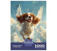 Adults Puzzles 1000 Piece Jigsaws Cavalier King Charles Spaniel with Angel Wings Pet Memorial Gift Jigsaw Puzzle Anti-Stress Toys A Work of Art Unique Gifts for Birthday And Christmas 52x38cm/1000pcs