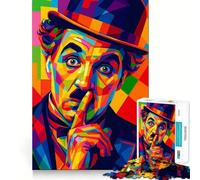 Adults Puzzles 1000 Piece Jigsaws Charlie Chaplin Colorful Pop Art Portrait Fine Cut Design Smart Mind Activity Peace Time Play Xmas Art Display (38x52cm)