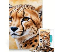 Adults Puzzles 1000 Piece Jigsaws Cheetah Portrait with Golden Background Fine Cut Design Smart Mind Activity Peace Time Play Xmas Art Display (38x52cm)