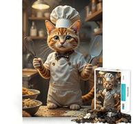 Adults Puzzles 1000 Piece Jigsaws Chef Cat in The Kitchen Fine Cut Design Smart Mind Activity Peace Time Play Xmas Art Display (38x26cm)