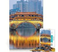 Adults Puzzles 1000 Piece Jigsaws Chengdu China River And B Fine Cut Design Smart Mind Activity Peace Time Play Xmas Art Display (50x75cm)