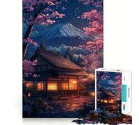 Adults Puzzles 1000 Piece Jigsaws Cherry Blossom Night at Mount Fuji- Fine Cut Design Smart Mind Activity Peace Time Play Xmas Art Display (38x52cm)