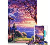 Adults Puzzles 1000 Piece Jigsaws Cherry Blossom Sunset Sakura Landscape Fine Cut Design Smart Mind Activity Peace Time Play Xmas Art Display (38x52cm)