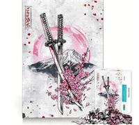 Adults Puzzles 1000 Piece Jigsaws Cherry Blossoms Samurai Swords Fine Cut Design Smart Mind Activity Peace Time Play Xmas Art Display (50x75cm)