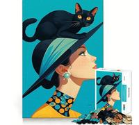 Adults Puzzles 1000 Piece Jigsaws Chic Vintage Cat Lady Art Fine Cut Design Smart Mind Activity Peace Time Play Xmas Art Display (50x75cm)