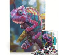 Adults Puzzles 1000 Piece Jigsaws Colorful Chameleon on Branch, Educational Games, Challenging To Complete, Unique Birthday And Gifts 50x75cm