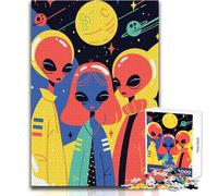 Adults Puzzles 1000 Piece Jigsaws Colorful Cute Alien Siblings Space SciFi Pop Art Minimalist Illustration Toys Educational Games Difficult Hard Gift Birthday Size 38x52cm