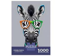 Adults Puzzles 1000 Piece Jigsaws Colorful Portrait of A Zebra with Glasses Adult Jigsaw Puzzle Relax Games Precision Cutting Difficult And Challenge 38x26cm/1000pcs
