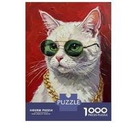 Adults Puzzles 1000 Piece Jigsaws Cool Cat with Sunglasses And Chain Adult Jigsaw Puzzle Relax Games Precision Cutting Difficult And Challenge 70x50cm/1000pcs