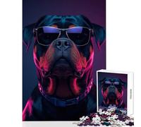Adults Puzzles 1000 Piece Jigsaws Cool Rottweiler with Sunglasses Jigsaws for Adults Puzzle Pattern Assembly Challenging To Complete Beautiful Design Game (38x52cm)