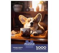 Adults Puzzles 1000 Piece Jigsaws Corgi Coffee Puppy Dog Puzzles for Adults Family Games Home Decoration for Is Ideal As A Gift 38x26cm/1000pcs