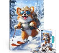 Adults Puzzles 1000 Piece Jigsaws Corgi Skiing Adventure Decompressing Intellectual Educational Toy Suitable for desktop decoration 26x38cm