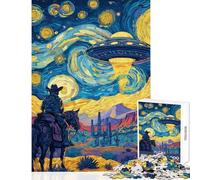 Adults Puzzles 1000 Piece Jigsaws Cowboy, UFO, And Starry Night Practical Game Pattern Assembly Anti-Stress Toys Fun at Home Activities, (38x26cm)