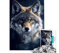 Adults Puzzles 1000 Piece Jigsaws Coyote Portrait on Dark Background Educational Challenge Stress Reliever Anti-Stress Toys for Ages 14 And over (38x52cm)