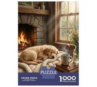 Adults Puzzles 1000 Piece Jigsaws Cozy Fireplace Scene with Sleeping Dog Puzzle for Adults Relaxing Games Enhance Memory Unique Gifts for Birthday And Christmas 70x50cm/1000pcs