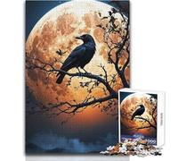 Adults Puzzles 1000 Piece Jigsaws Crow Gazes at The Moon But Fun And Humorous Educational Game Gift Birthday (size 38x26cm)