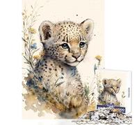 Adults Puzzles 1000 Piece Jigsaws Cute Baby Cheetah Painting Jigsaws for Adults Puzzle Pattern Assembly Challenging To Complete Beautiful Design Game (50x75cm)