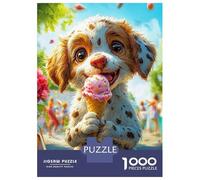 Adults Puzzles 1000 Piece Jigsaws Cute Dog with Ice Cream Adult Jigsaw Puzzle Relax Games Precision Cutting Difficult And Challenge 38x26cm/1000pcs