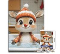 Adults Puzzles 1000 Piece Jigsaws Cute Reindeer in A Bath Peaceful Relaxing Leisure Pursuit Ideal Accurate Cut Play Craft Toy Size 50x75cm