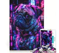 Adults Puzzles 1000 Piece Jigsaws Cyberpunk Pug Abstract Art, Educational Games, Challenging To Complete, Unique Birthday And Gifts 38x52cm