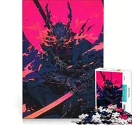 Adults Puzzles 1000 Piece Jigsaws Cyberpunk Samurai with Neon Moon, Toy Wall Decor, For Family Fun, Deal As Gifts for The Whole Family 50x75cm