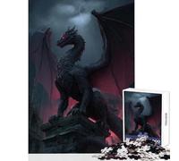 Adults Puzzles 1000 Piece Jigsaws Dark Dragon Perched on Stone Structure Jigsaw for Teenagers Family Activities Parent-child Interaction Deal As Gifts for The Whole Family (38x26cm)