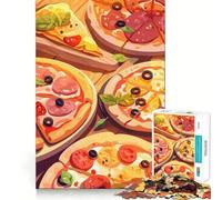 Adults Puzzles 1000 Piece Jigsaws Delicious Pizza Variety Illustration Neat Fit Decor Logic Skill Play Casual Fun Time Birthday Game Gift (50x75cm)