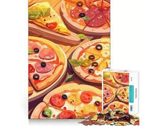 Adults Puzzles 1000 Piece Jigsaws Delicious Pizza Variety Illustration Neat Fit Decor Logic Skill Play Casual Fun Time Birthday Game Gift (50x75cm)