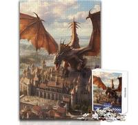 Adults Puzzles 1000 Piece Jigsaws Dragon Sitting on A Castle Peaceful Relaxing Leisure Pursuit Ideal Accurate Cut Play Craft Toy Size 38x26cm