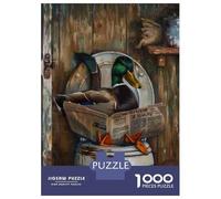 Adults Puzzles 1000 Piece Jigsaws Duck Reading Newspaper on Toilet-1 Puzzle for Adults Fun Games Staycation Kill Time Parent-child Interaction 70x50cm/1000pcs