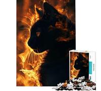 Adults Puzzles 1000 Piece Jigsaws Elemental Burning Fire Cat Toys Educational Games Family Games Tough Challenge Secret Santa Gifts (Size 38x52cm)