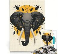 Adults Puzzles 1000 Piece Jigsaws Elephant Vector Portrait with Golden Abstract Circle, Relaxing Games, Family Activities, Artists' Collection, Fine Arts 50x75cm