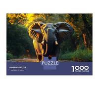 Adults Puzzles 1000 Piece Jigsaws Elephant Wading through River at Sunset Puzzle for Adults Fun Games Staycation Kill Time Parent-child Interaction 70x50cm/1000pcs