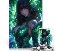 Adults Puzzles 1000 Piece Jigsaws Enchanted Forest Green-Eyed Anime Girl Hands-on-Spiel Eltern-Kind-Interaktion50x70cm