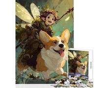 Adults Puzzles 1000 Piece Jigsaws Fairy Riding A Corgi through Forest Home Decoration Toys Gift For Birthdays Family Games Improving Love between Couples Size 50x75cm