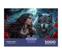 Adults Puzzles 1000 Piece Jigsaws Fantasy Artwork with Wolf And Roses Jigsaws for Adults Toy Wall Decor Difficult Challenge Difficult And Challenge 38x26cm/1000pcs