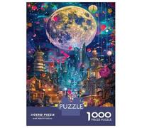 Adults Puzzles 1000 Piece Jigsaws Fantasy Cityscape with Giant Moon Puzzle for Adults Relax Games Presents for Women for Is Ideal As A Gift 70x50cm/1000pcs