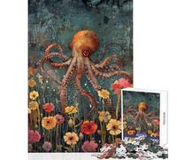 Adults Puzzles 1000 Piece Jigsaws Floral Octopus Practical Game Pattern Assembly Anti-Stress Toys Fun at Home Activities, (38x52cm)