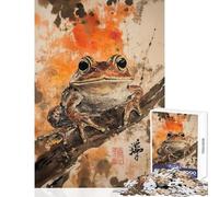 Adults Puzzles 1000 Piece Jigsaws Frog on Branch Ink Painting Practical Game Staycation Kill Time Anti-Stress Toys Artists' Collection, Fine Arts (38X52cm)