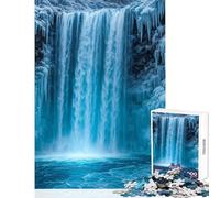 Adults Puzzles 1000 Piece Jigsaws Frozen Waterfall Landscape Practical Game Pattern Assembly Anti-Stress Toys Fun at Home Activities, (38x26cm)