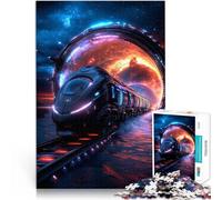 Adults Puzzles 1000 Piece Jigsaws Futuristic Train Through Portal Schwierig Schwer mit passendem Poster und Quizblatt52x38cm