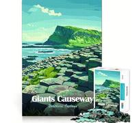 Adults Puzzles 1000 Piece Jigsaws Giant's Causeway, Northern Ireland Illustration Neat Fit Decor Logic Skill Play Casual Fun Time Birthday Game Gift (38x26cm)